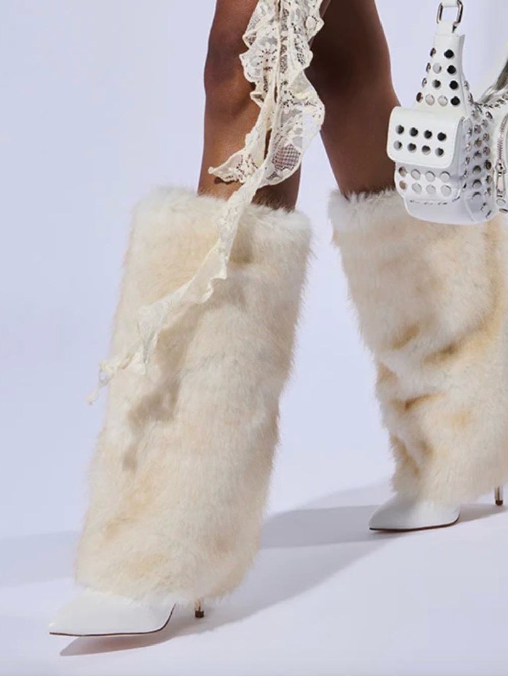 New in Box Azalea Wang Omera Faux Fur Boots in White